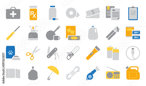 A set of disaster supply themed icons
