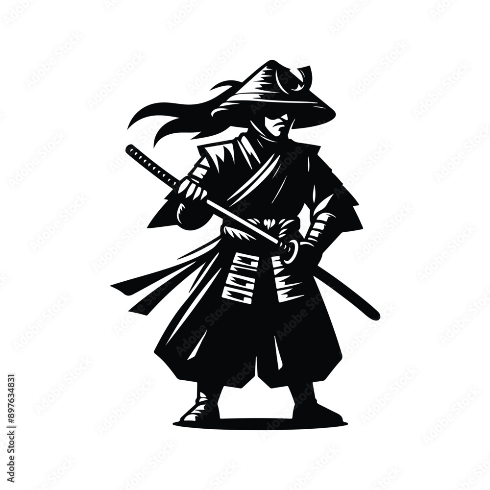 Obraz premium Silhouette Design of a Samurai on White Background 