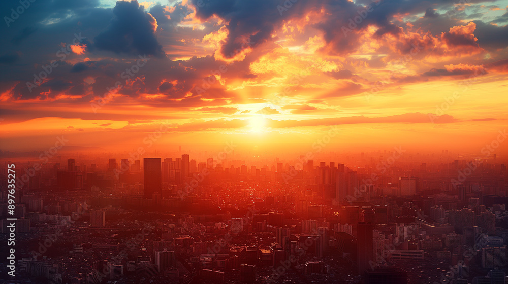 Obraz premium 美しい夕暮れの都市