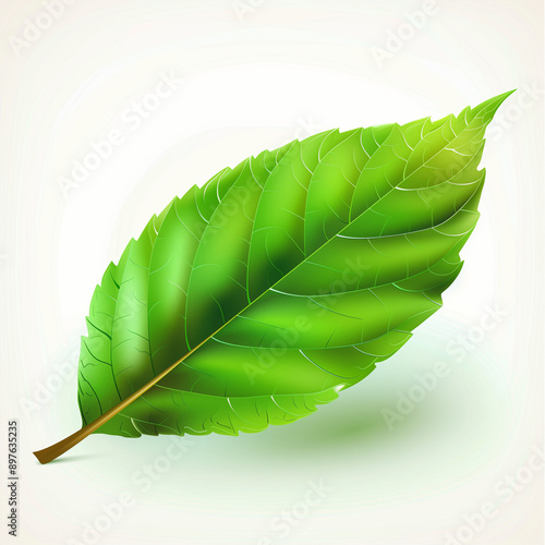 Vibrant Green Leaf Vector Design Against a Crisp White Background