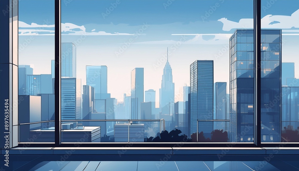 City view through the windows of an office building City view through the windows of an office building