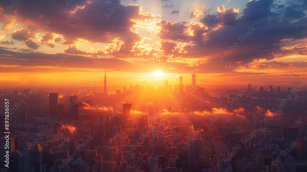 Obraz premium 美しい夕暮れの都市