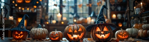 A Halloween party photo booth corner, with a backdrop of haunted house props, fun costume accessories like witch hats and fake mustaches, and guests posing for pictures