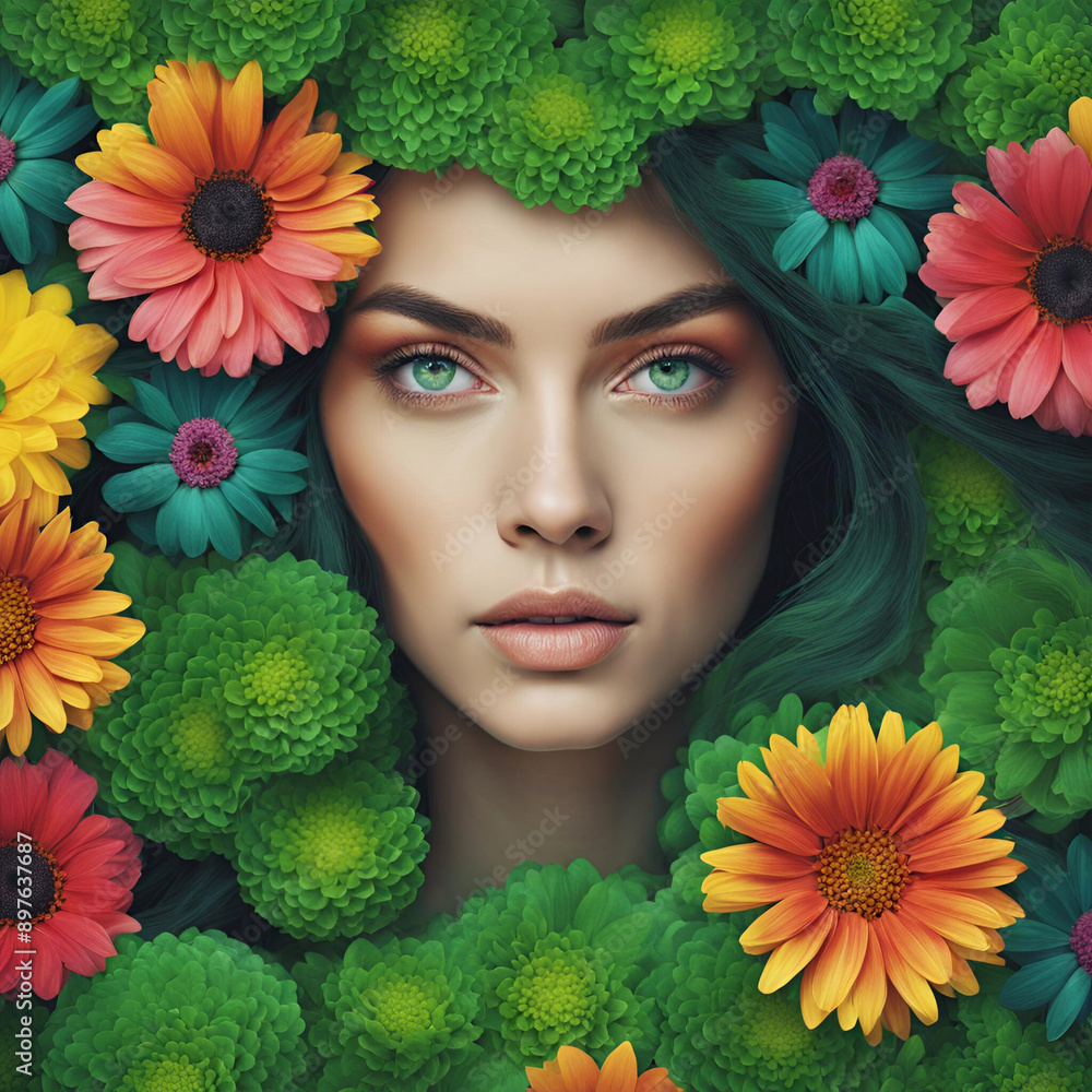 Mulher com cabelos de flores Mulher com cabelos de flores