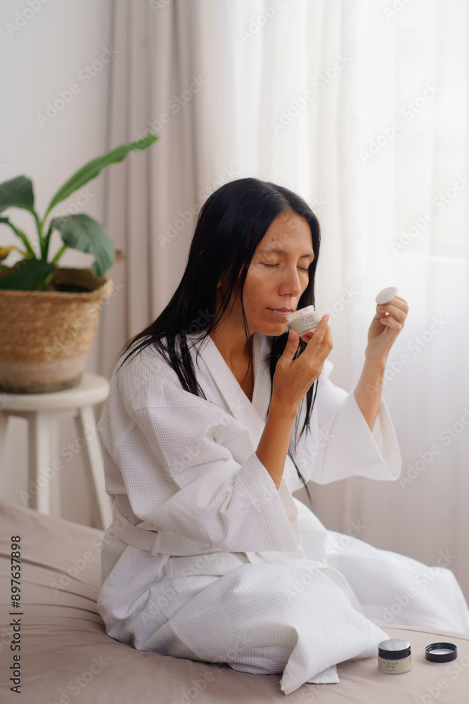 Peruvian Young Woman with Natural Skin Care Products Peruvian Young Woman with Natural Skin Care Products