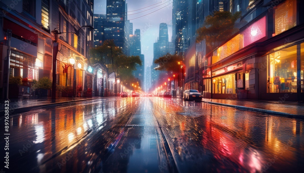 Lights and lighting in a rainy city Lights and lighting in a rainy city