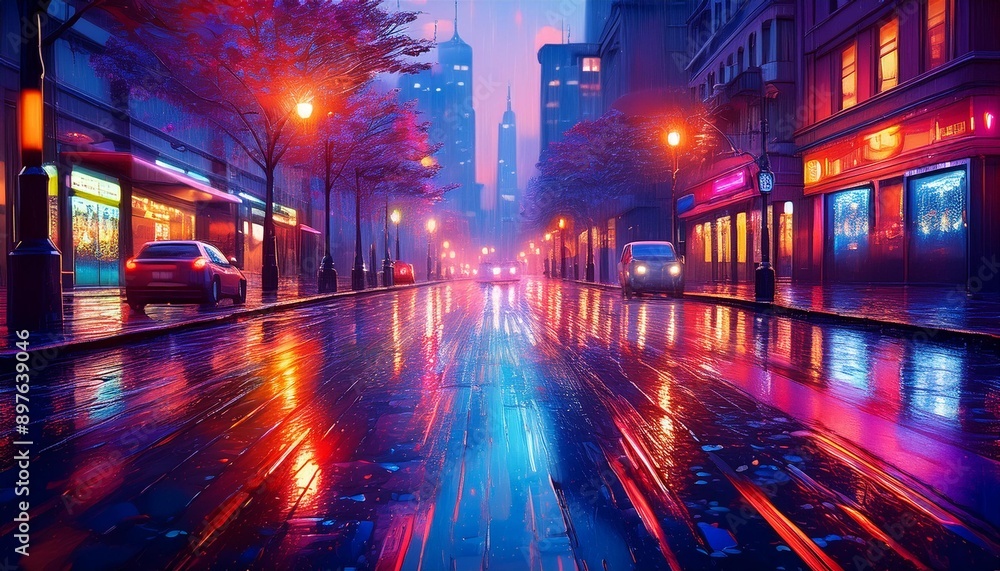 Lights and lighting in a rainy city Lights and lighting in a rainy city