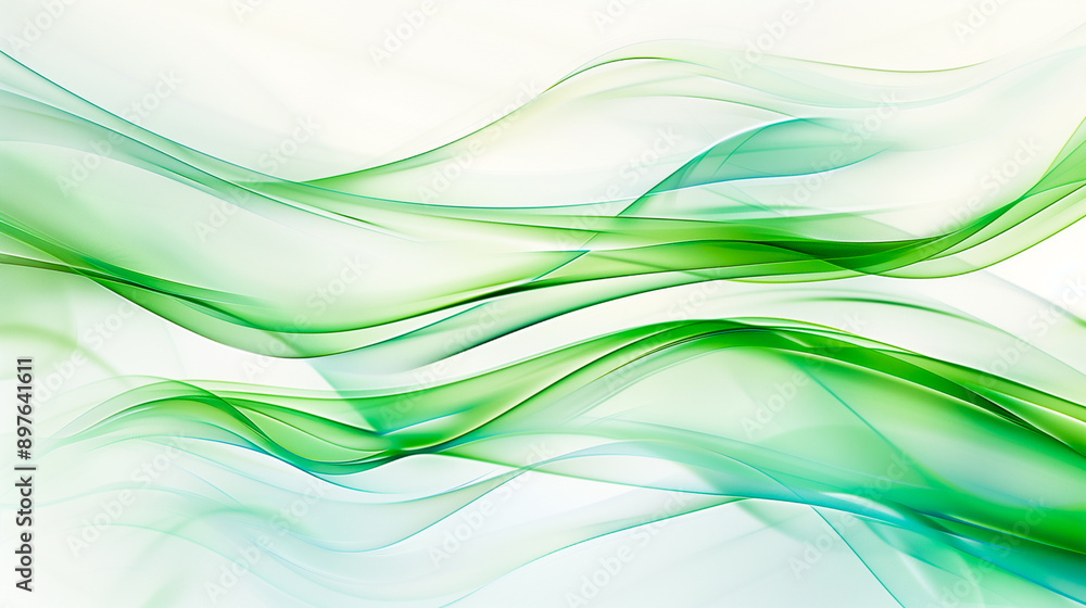 Obraz premium Green smooth abstract waves on a white background