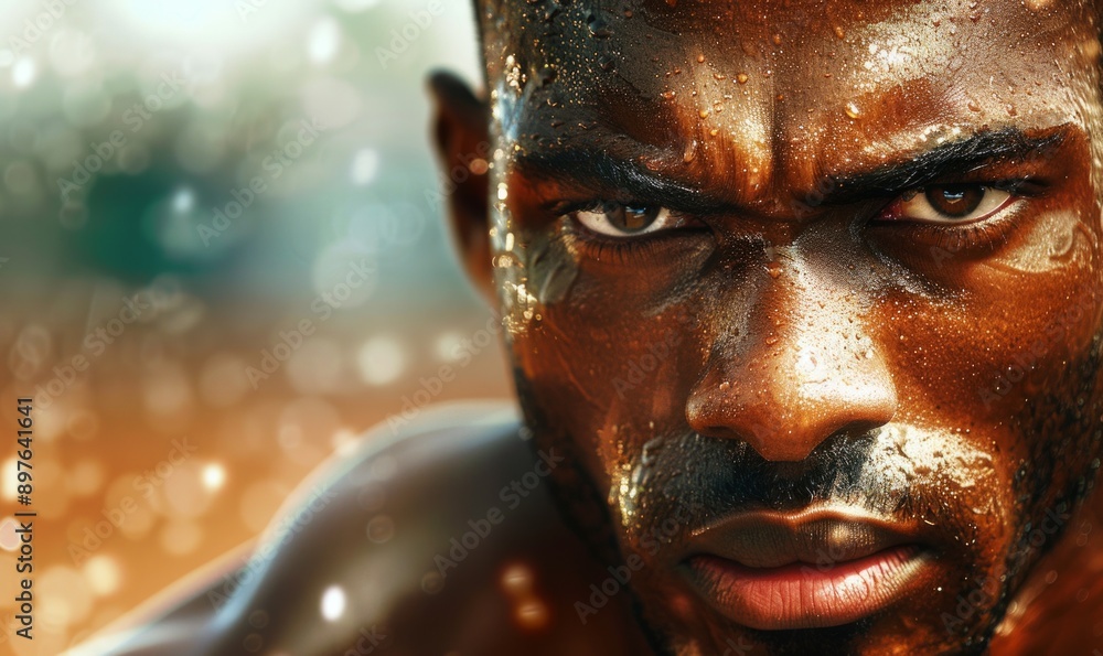 Determination evident in the furrowed brow and focused eyes of an athlete mid-competition Determination evident in the furrowed brow and focused eyes of an athlete mid-competition