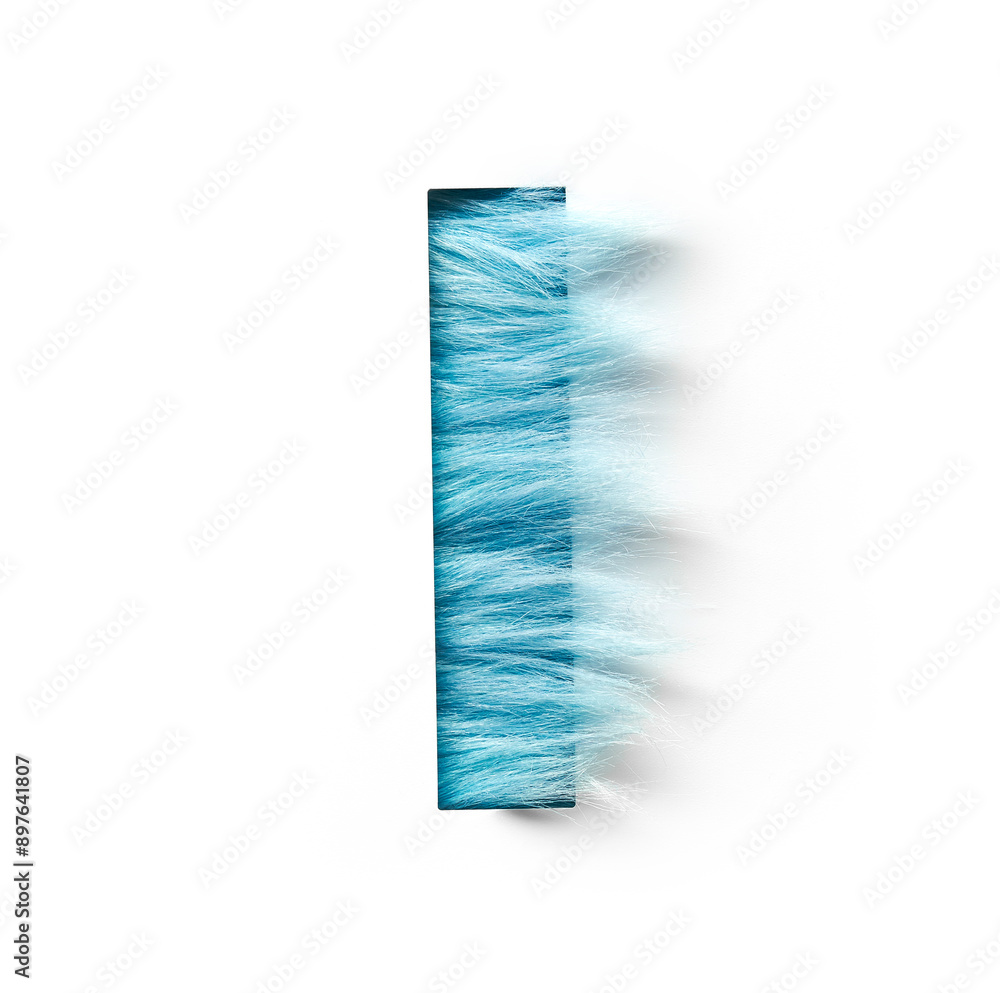 Naklejka premium Photograph of the capital letter I made of blue faux fur on a white background. The bright and original design creates an attractive visual effect, ideal for creative projects, logo design.