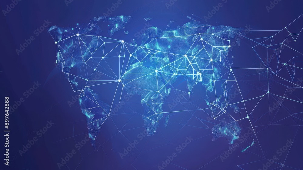 Fototapeta premium low poly map world grid lines points blue background