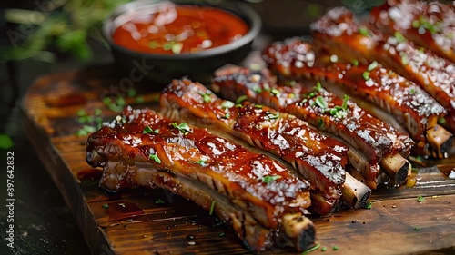 video of roasted sliced barbecue pork ribs