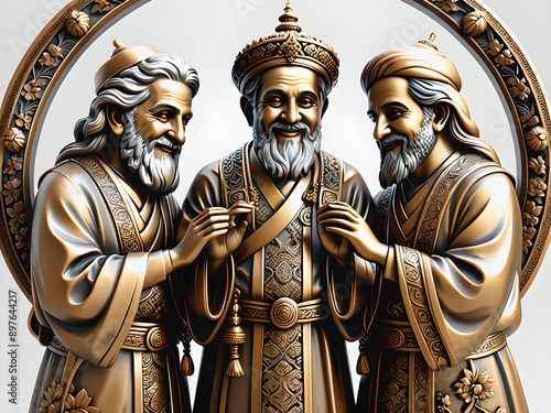 Ornate 3D Engraved Render: Celebrating Lifelong Bonds Between Three Friends on Friendship Day photo