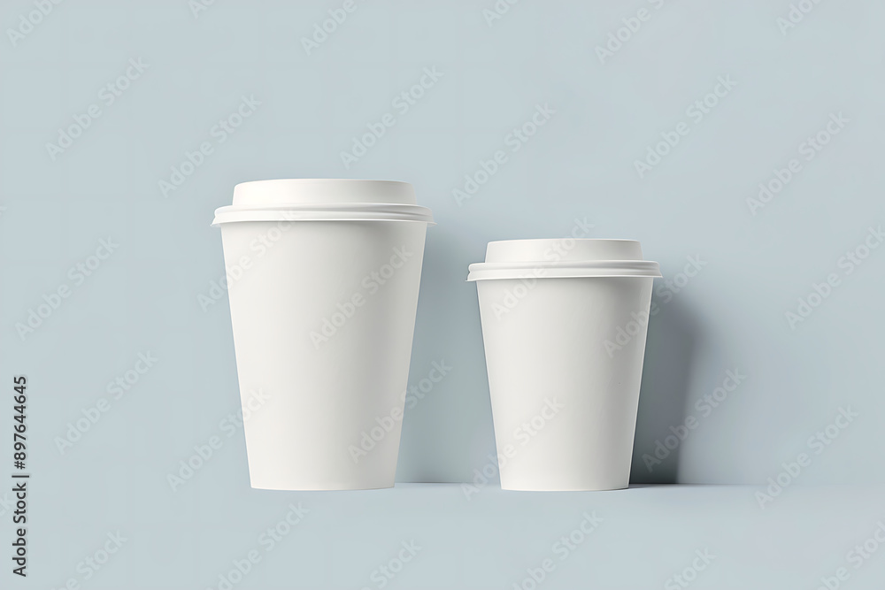 White blank paper coffee cup with lid mockup template on grey background, top view shot White blank paper coffee cup with lid mockup template on grey background, top view shot