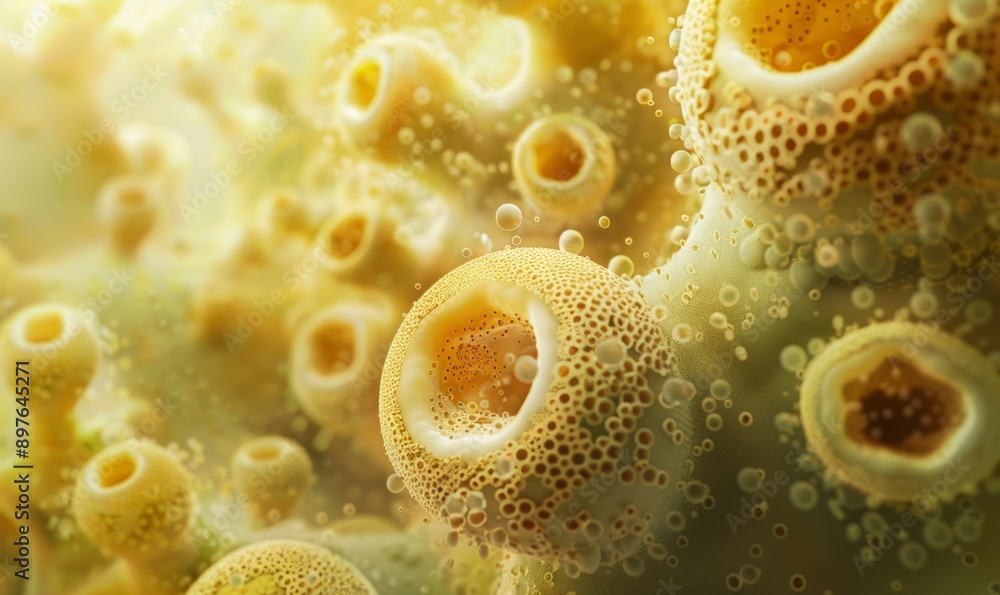 Close-up of pollen grains, revealing their unique shapes and surface textures Close-up of pollen grains, revealing their unique shapes and surface textures
