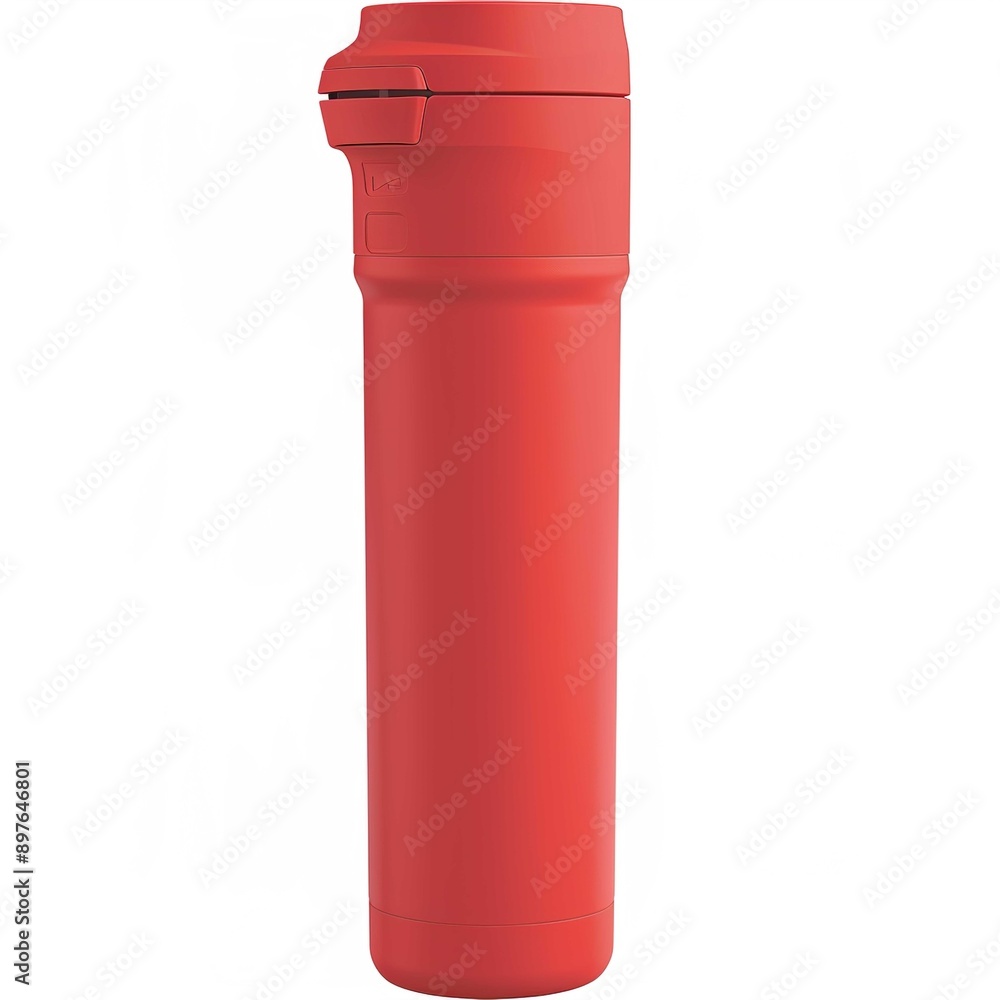 A sleek, cylindrical red thermos with a minimalist design. The thermos features a flip-top lid for easy access, and it appears to have a matte finish, giving it a modern look. The flip-top lid has a l A sleek, cylindrical red thermos with a minimalist design. The thermos features a flip-top lid for easy access, and it appears to have a matte finish, giving it a modern look. The flip-top lid has a l