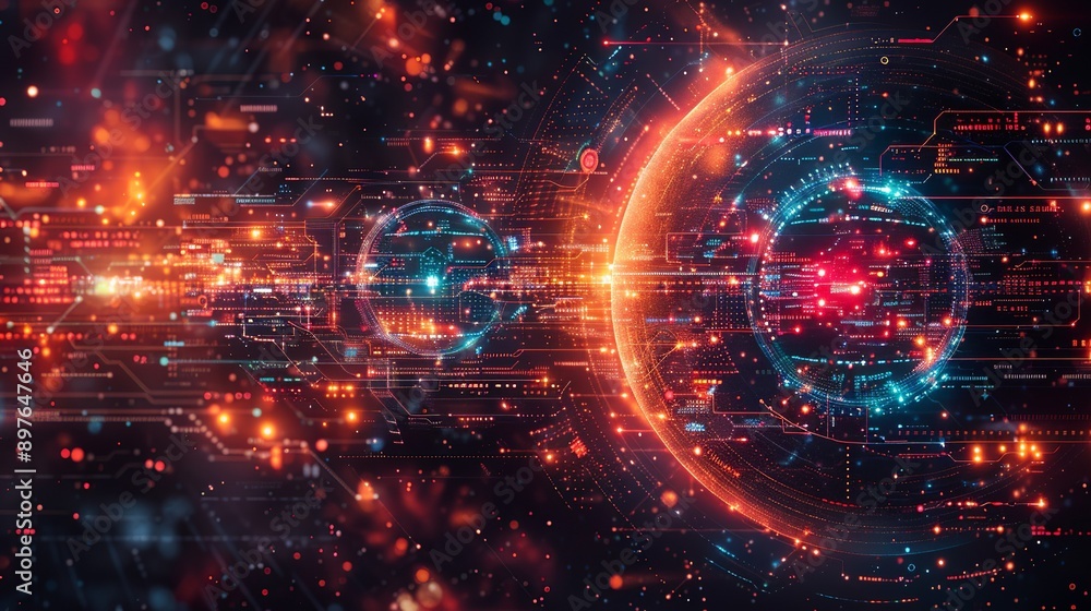 Obraz premium Sleek and responsive background featuring a sophisticated quantum computing interface, symbolizing the cutting-edge advancements and transformative potential of quantum technology Watercolor style,