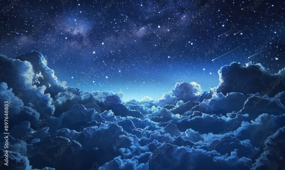 Surreal scene of a night sky filled with glowing constellations and ethereal clouds, blending reality and fantasy Surreal scene of a night sky filled with glowing constellations and ethereal clouds, blending reality and fantasy