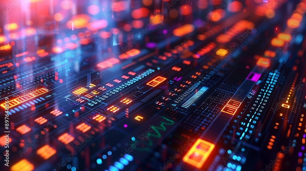 Obraz premium Dynamic modular background depicting a responsive, real-time interface with algorithmic trading data, highlighting the intelligence and efficiency of modern financial technology Watercolor style,