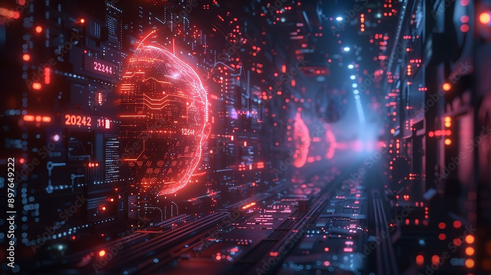 Obraz premium Futuristic quantum background showcasing a vibrant, data-driven interface with real-time analytics, reflecting the power of quantum computing and big data in transforming industries Watercolor style,