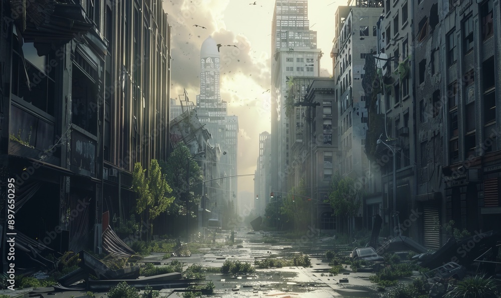 A survivor's journey through the deserted cityscape echoes with memories of lost civilization A survivor's journey through the deserted cityscape echoes with memories of lost civilization