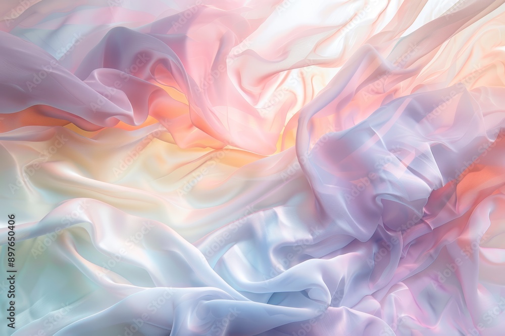 Obraz premium A delicate arrangement of soft, translucent fabric, showcasing a blend of pastel colors and flowing textures, creating a serene and dreamlike atmosphere
