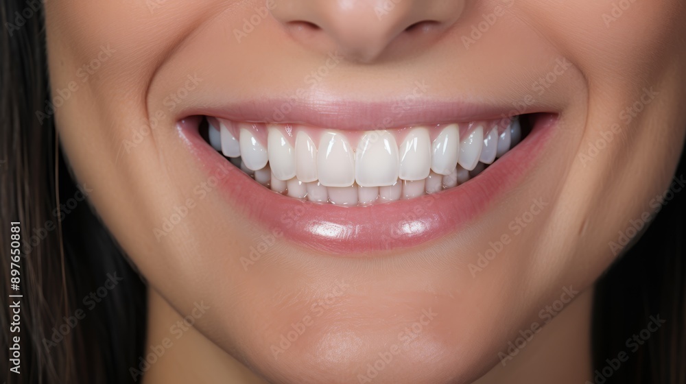 A close-up of a bright, healthy smile showcasing perfectly aligned, white teeth and well-defined lips A close-up of a bright, healthy smile showcasing perfectly aligned, white teeth and well-defined lips