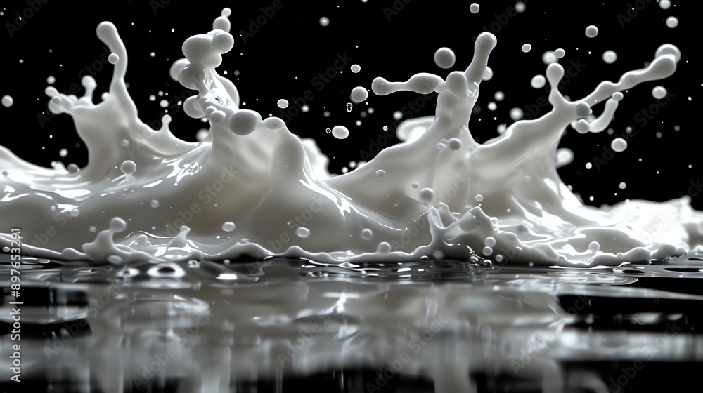 White Liquid Splashing On Black Background White Liquid Splashing On Black Background