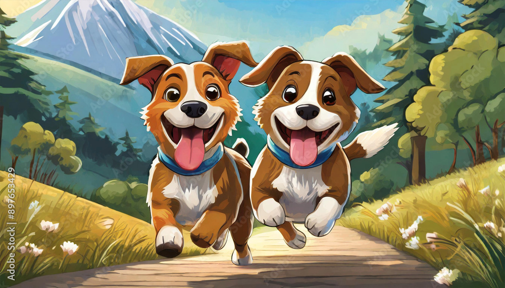 Playful adorable puppies, running in the park. Playful adorable puppies, running in the park.