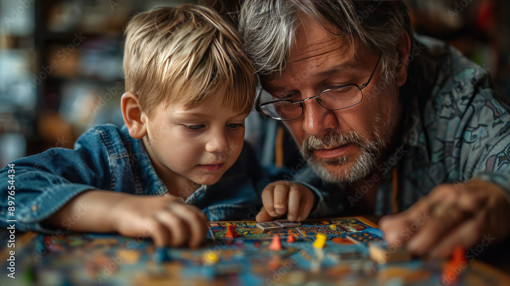 Family Time: Take a photo of your whole family playing a board game.generative ai Family Time: Take a photo of your whole family playing a board game.generative ai