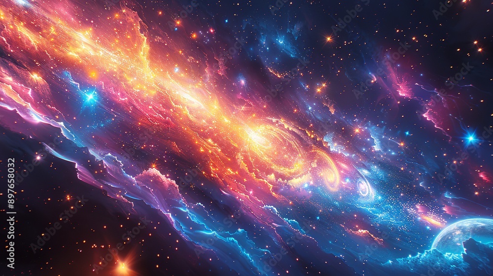 Detailed image of cosmic rays, illustrating the high-energy particles traveling through space, emphasizing the energetic and mysterious aspects of the universe. Watercolor style, high resolution