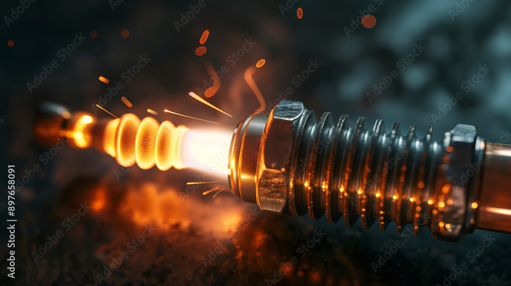 Zündkerze Flamme Verbrennungsmotor Zündfunke Verbrennerverbot wechsel zu Elektroauto Generative AI Zündkerze Flamme Verbrennungsmotor Zündfunke Verbrennerverbot wechsel zu Elektroauto Generative AI