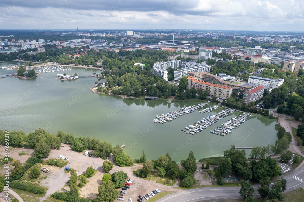 Fototapeta premium Aerial drone view of Helsinki cityscape capital of Finland