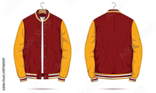 Varsity jacket mockup, bomber jacket, baseball jacket. Vector illustration