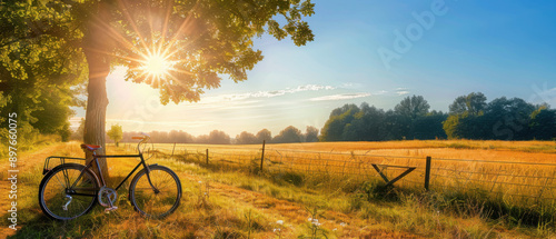 Fototapeta Naklejka Na Ścianę i Meble -  Landscape in summer with trees and meadows in bright sunshine
