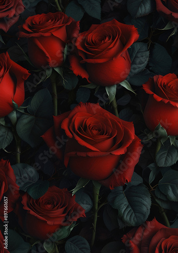 floral wallpaper red roses on a dark background, valentine 