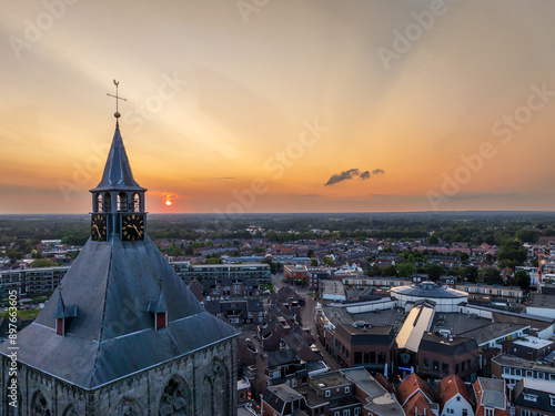 basilica tower at sunset photo