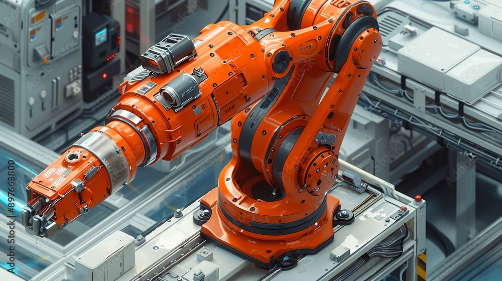 Captivating depiction of an industrial robot in operation, showcasing the role of automation and technology in modern industrial processes. Watercolor style, high resolution Illustration, in the Captivating depiction of an industrial robot in operation, showcasing the role of automation and technology in modern industrial processes. Watercolor style, high resolution Illustration, in the