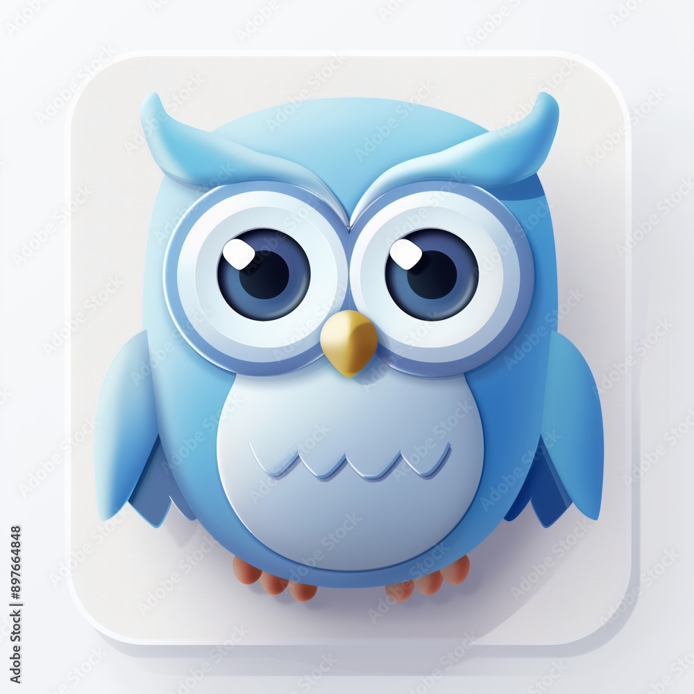 Cute and charming blue owl app icon illustration, clean modern minimalist design on white background Cute and charming blue owl app icon illustration, clean modern minimalist design on white background