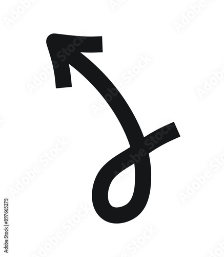 Hand drawn black wavy arrow on white background