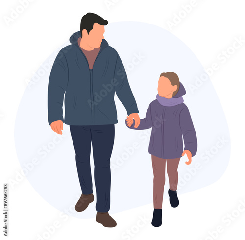 Image of silhouettes of parents and children. Father, dad, mother, mom, son, daughter