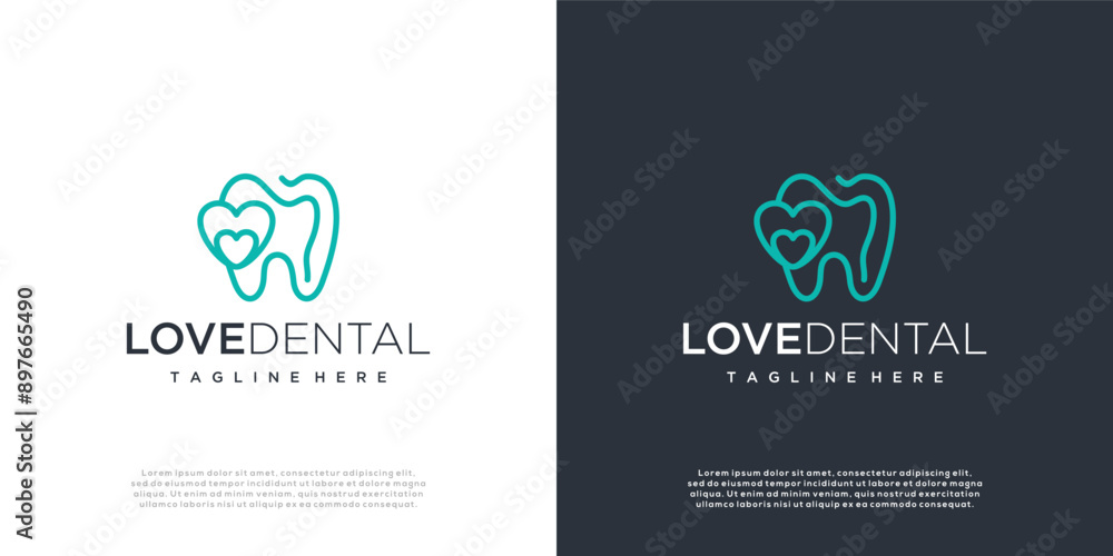 Minimalist dental logo with a love symbol logo design made with lines Minimalist dental logo with a love symbol logo design made with lines