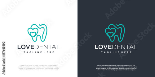 Minimalist dental logo with a love symbol logo design made with lines