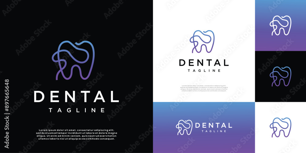 Minimalist dental vector design logo made with lines Minimalist dental vector design logo made with lines
