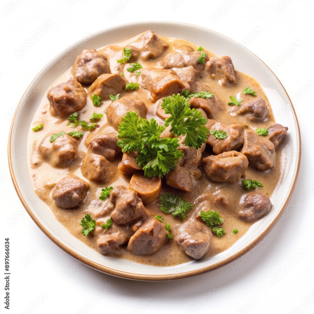 Creamy Beef Stroganoff With Mushrooms and Parsley, a Traditional Russian Dish. Generative AI Creamy Beef Stroganoff With Mushrooms and Parsley, a Traditional Russian Dish. Generative AI