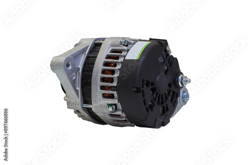 Canvas Print car alternator with plastic cover, new generator for a car with a ventilation fo