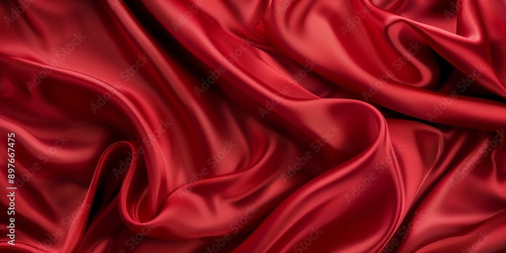 Closeup of rippled red silk fabric - AI Generated Closeup of rippled red silk fabric - AI Generated