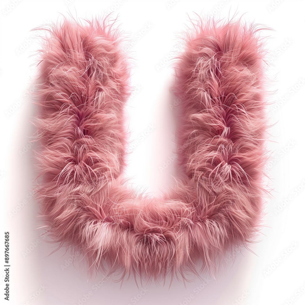 Cute pink 3D letter U as fur shape, short hair on isolated white background, text lettering illustration design Cute pink 3D letter U as fur shape, short hair on isolated white background, text lettering illustration design
