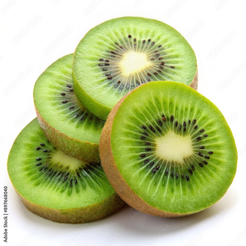 Freshly Sliced Kiwi Fruit on White Background. Generative AI Freshly Sliced Kiwi Fruit on White Background. Generative AI