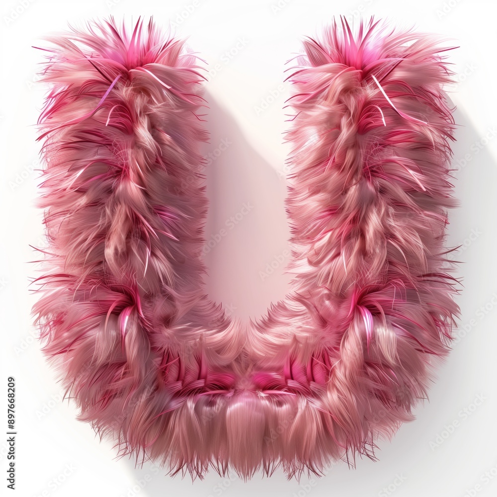 Cute pink 3D letter U as fur shape, short hair on isolated white background, text lettering illustration design Cute pink 3D letter U as fur shape, short hair on isolated white background, text lettering illustration design